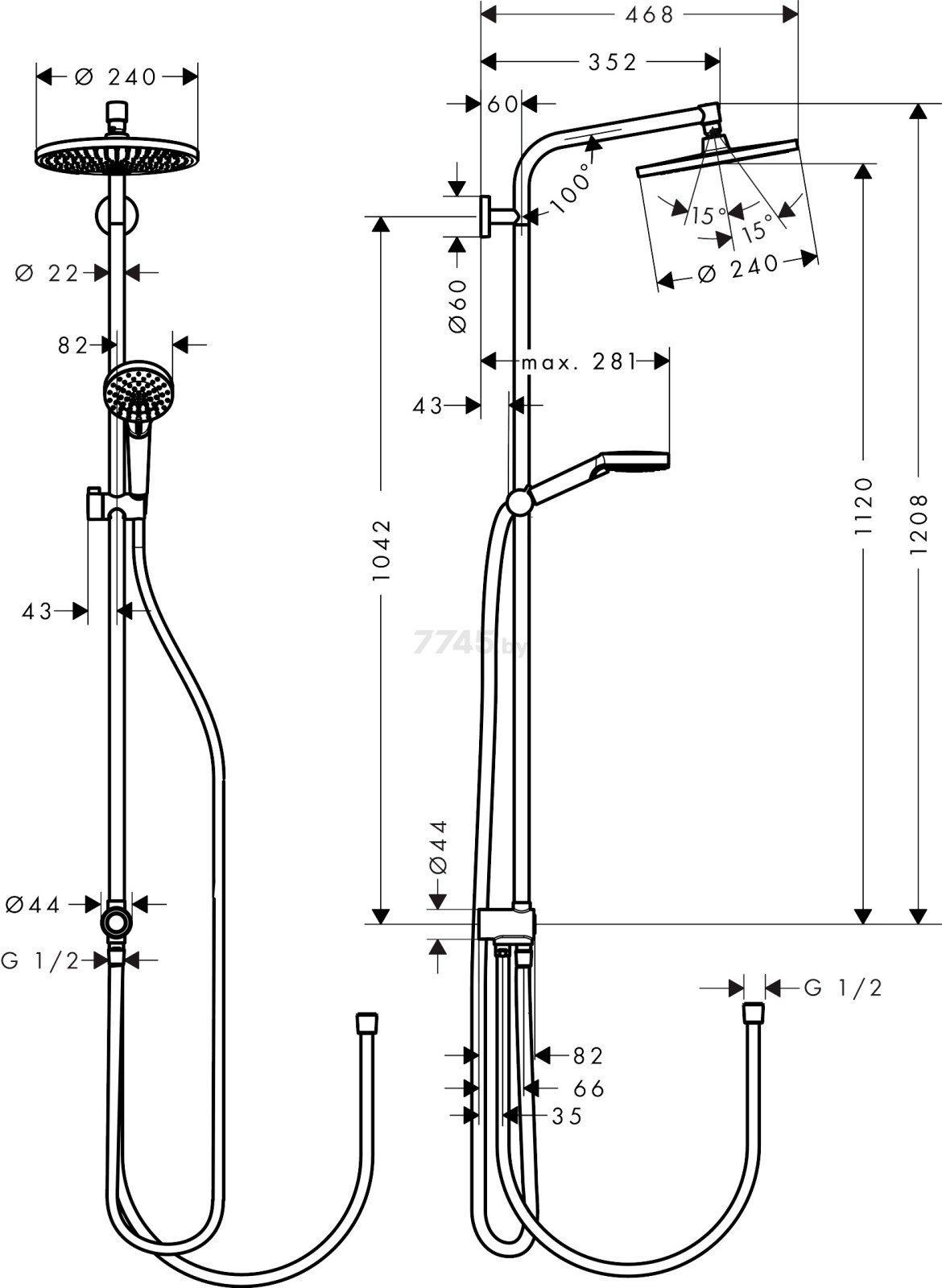 Душевая стойка HANSGROHE Crometta S Showerpipe Reno 240 1jet EcoSmart (27270000) - Фото 2