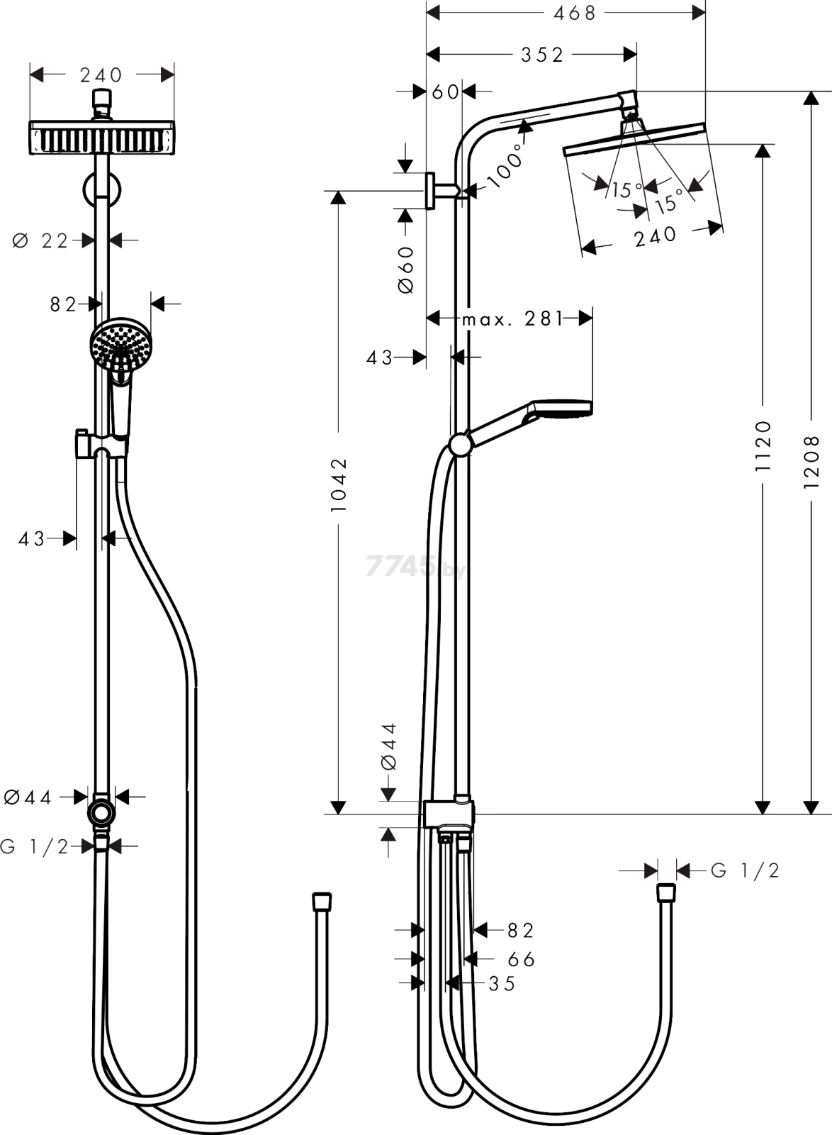 Душевая стойка HANSGROHE Crometta E 240 1jet Showerpipe Reno EcoSmart (27289000) - Фото 2