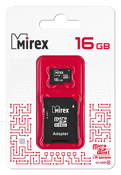 Карта памяти MIREX MicroSDHC 16 Гб UHS-I с адаптером SD (13613-ADSUHS16)