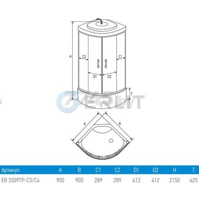 Кабина душевая ERLIT ER3509TP-C3 90х90 - Фото 2