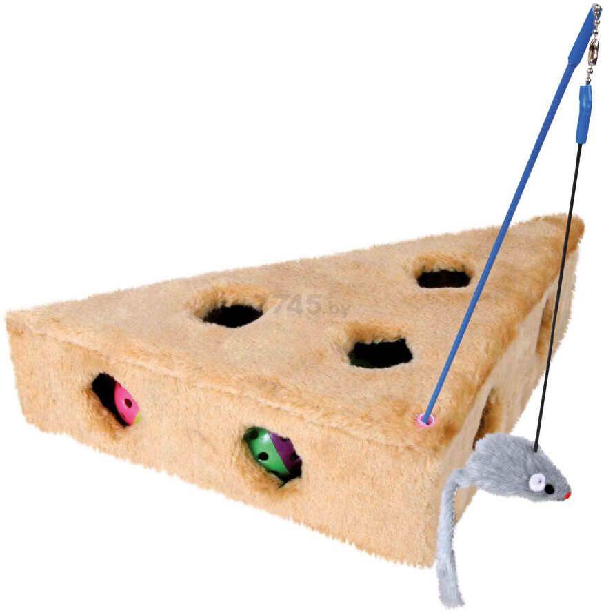 Игрушка для кошек TRIXIE Кошачий сыр с 3 мячиками и удочкой с мышью 36×26×8 см (4505)