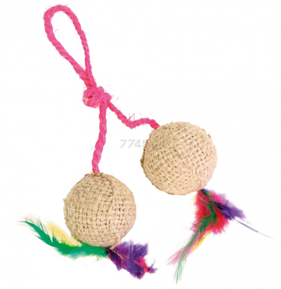Игрушка для кошек TRIXIE 2 мячика с перьями на веревке 4,5 см (4501)