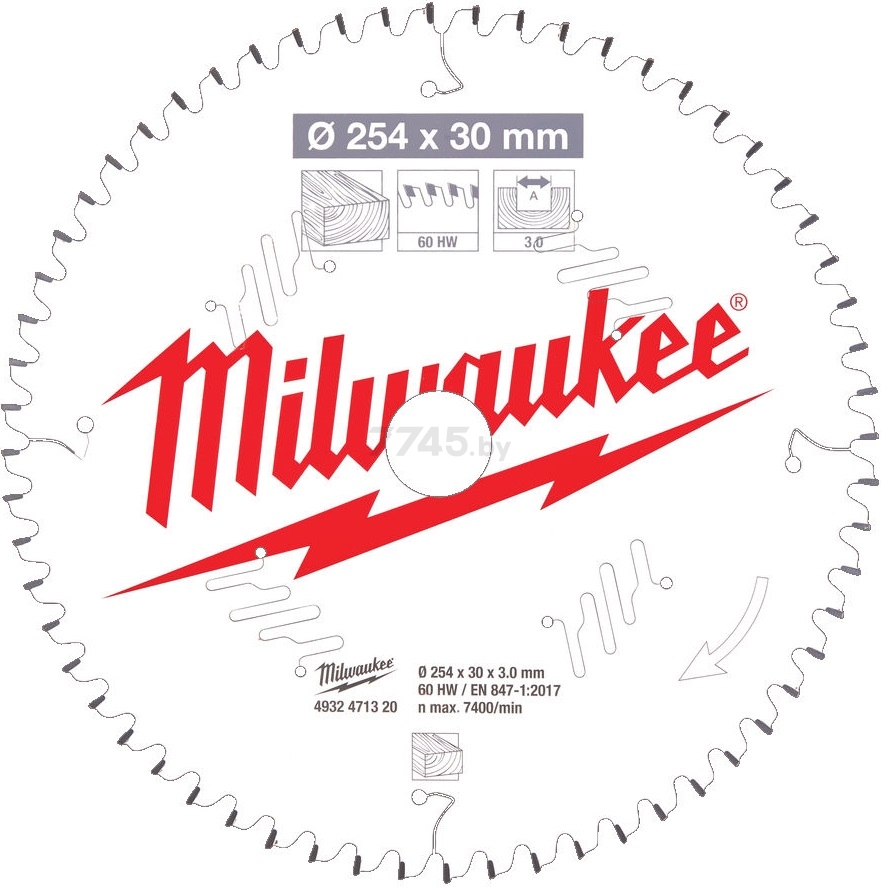 Диск пильный 254х30 мм 60 зубьев MILWAUKEE (4932471320)