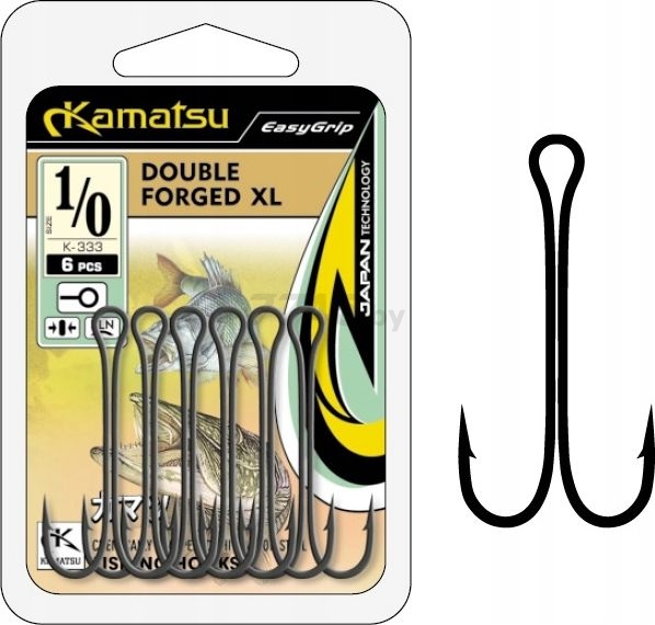 Крючки рыболовные двойные KAMATSU Double Forged XL K-333 №8 9 штук (517600308)