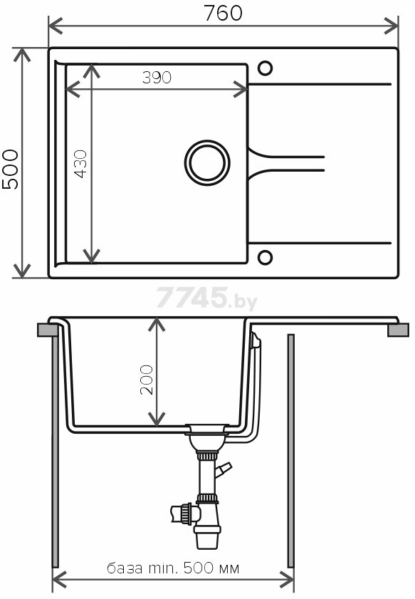 Мойка из искусственного камня POLYGRAN GALS-760 №14 (4623723290570) - Фото 2