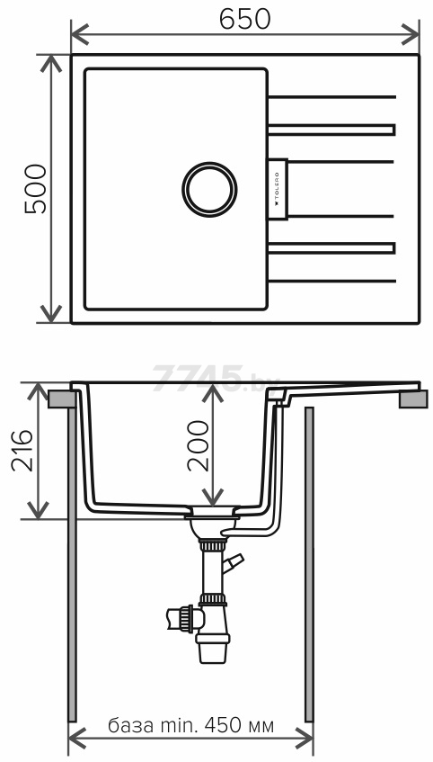 Мойка из искусственного камня TOLERO Loft TL-650 №911 (4623722473660) - Фото 2