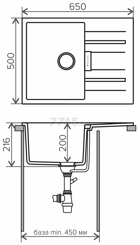 Мойка из искусственного камня TOLERO Loft TL-650 №923 (4623722473639) - Фото 2