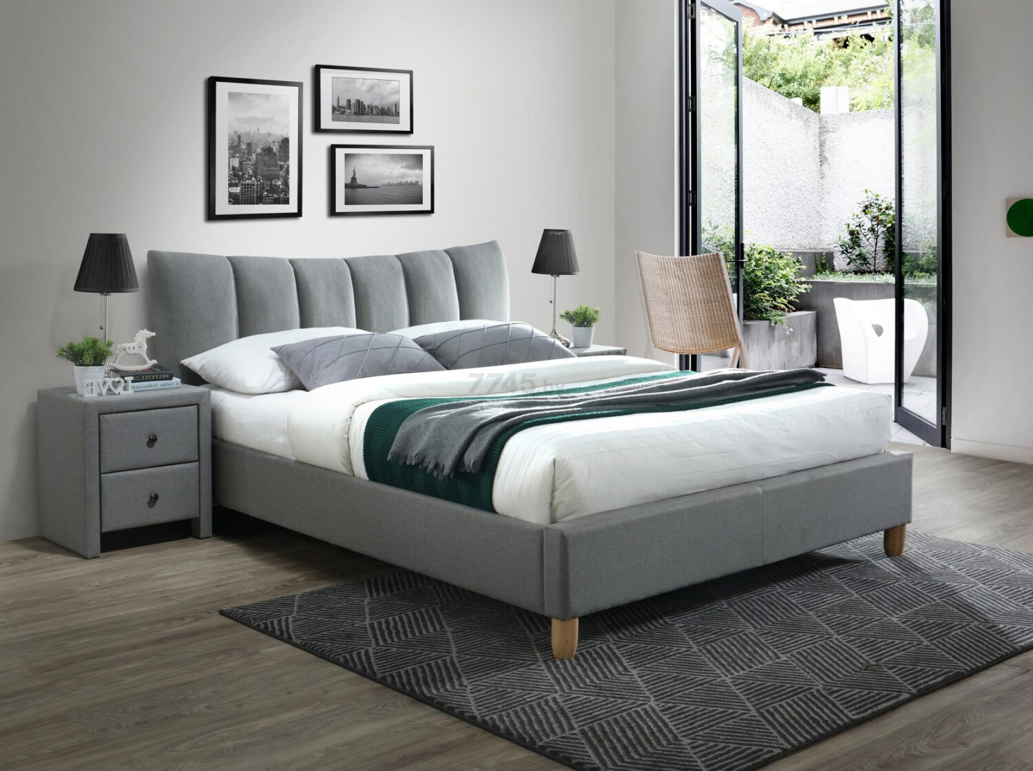 Кровать двуспальная HALMAR Sandy 2 ткань серый/бук 160х200 см (V-CH-SANDY_2-LOZ-POPIELATY) - Фото 2
