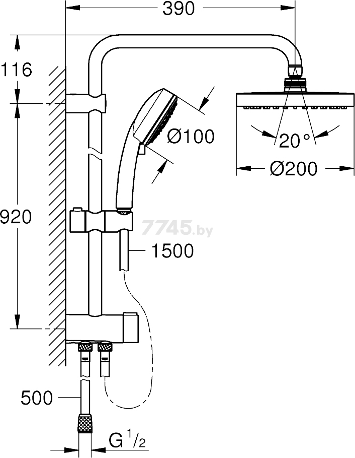 Душевая стойка GROHE New Tempesta Cosmopolitan 200 (26453001) - Фото 2