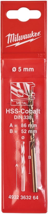 Сверло по металлу спиральное 5х52х86 мм MILWAUKEE HSS-Co (4932363264) - Фото 2