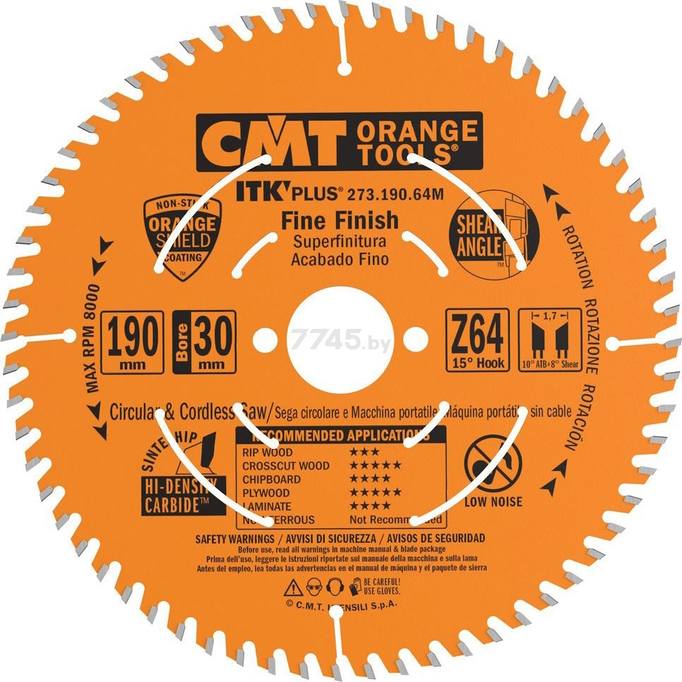 Диск пильный 190x30/20/16 мм 64 зуба CMT Fine Cut-Off Saw Blades 273 (273.190.64M)