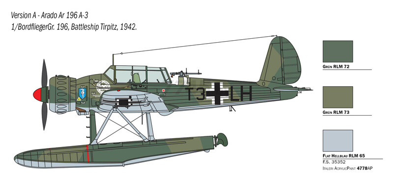 Сборная модель ITALERI Немецкий военный гидросамолет-разведчик Arado Ar 196 A-3 1:48 (2784) - Фото 12