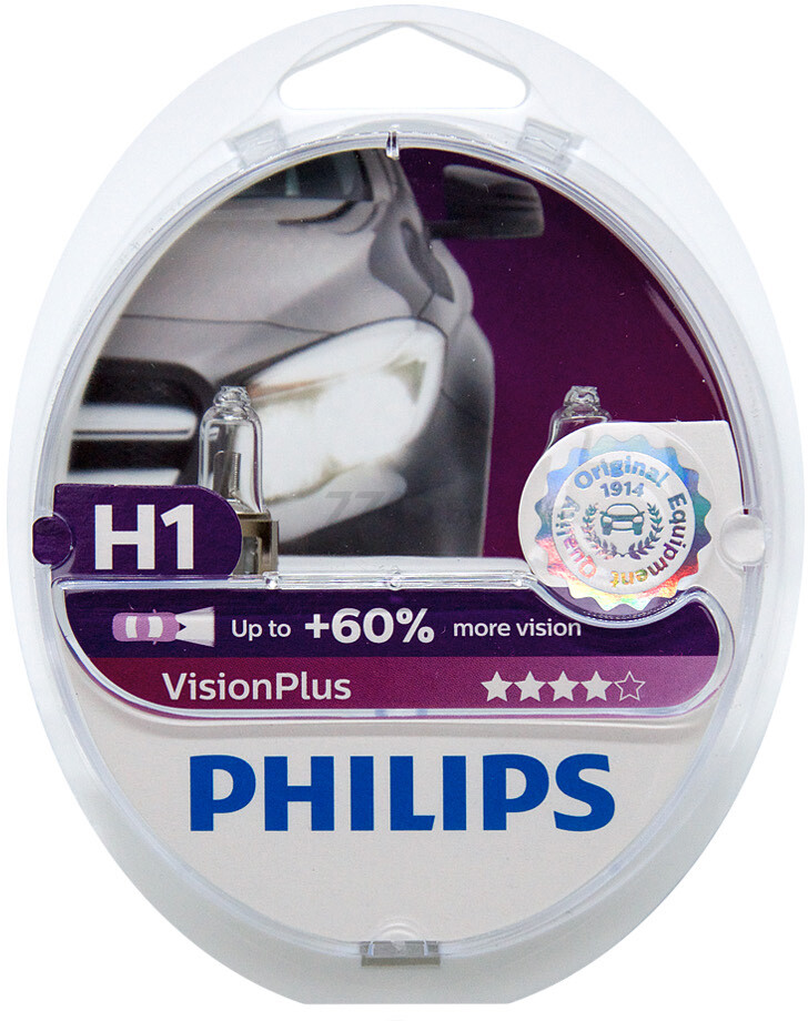 Лампа галогенная автомобильная PHILIPS VisionPlus H1 2 штуки (12258VPS2) - Фото 2