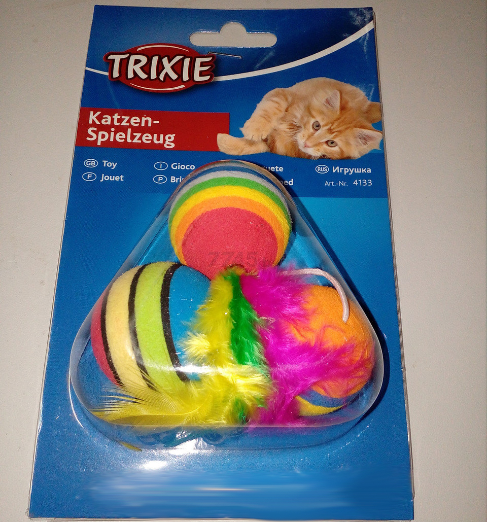 Игрушка для кошек TRIXIE Радужные шарики с колокольчиками и перьями 80 см (4133) - Фото 3