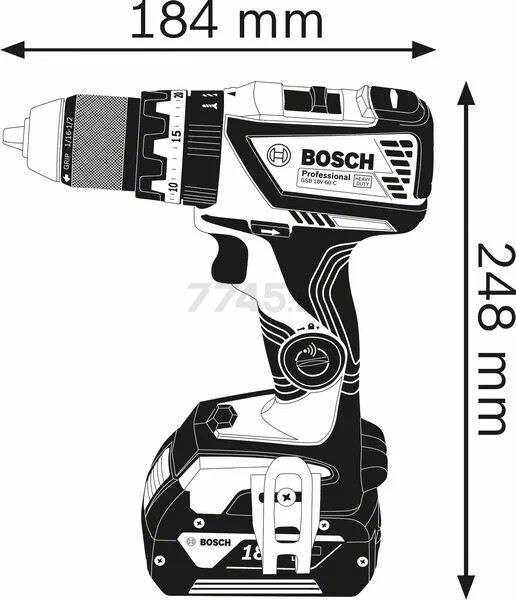 Дрель-шуруповерт аккумуляторная ударная BOSCH GSB 18V-60 C Professional (06019G2102) - Фото 2