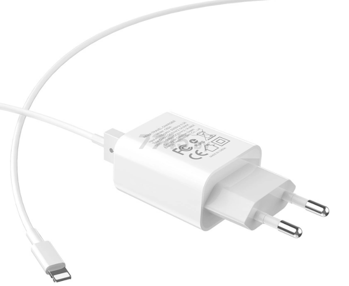 Сетевое зарядное устройство HOCO C62A Victoria Dual Port Charger USB 2.1A с кабелем Lightning (EU) белый - Фото 3