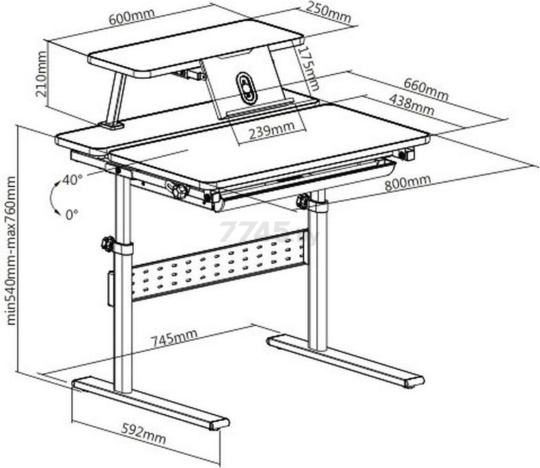 Парта РАСТУЩАЯ МЕБЕЛЬ Study Desk E202S с полкой (2490001) - Фото 8