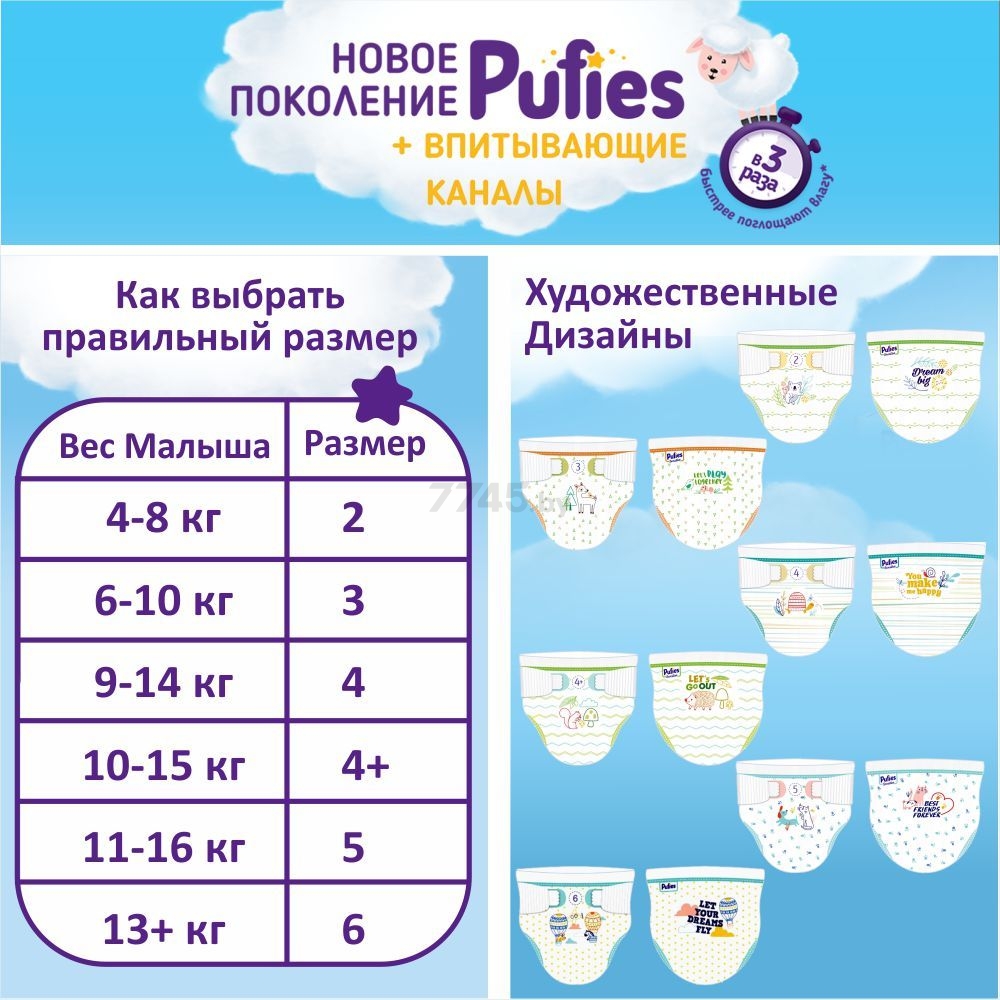 Подгузники PUFIES Sensitive 6 Extra Large от 13 кг 66 штук (3800024035609) - Фото 4