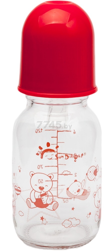Бутылочка для кормления SUN DELIGHT стеклянная от 0 мес 125 мл красный (31055)