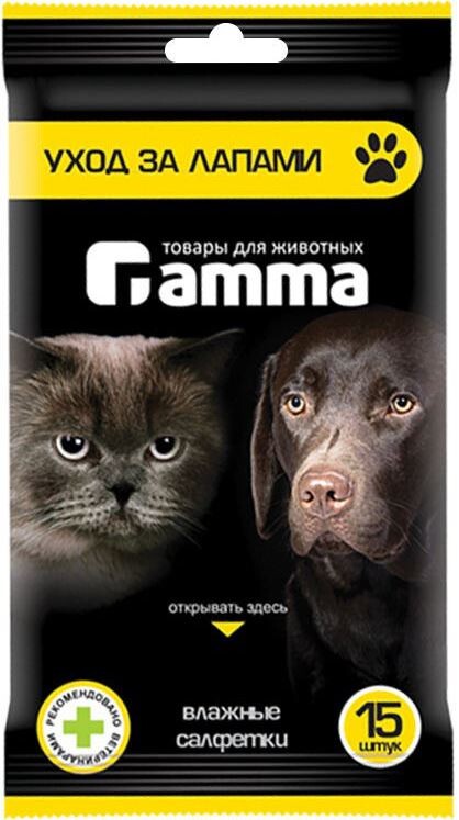 Салфетки влажные для животных GAMMA Для лап 15 штук (30572002)