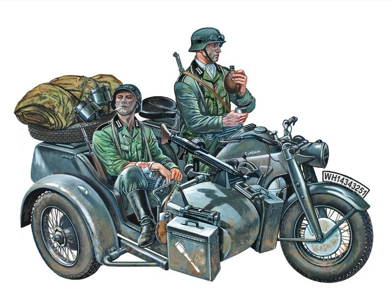 Сборная модель ITALERI Армейский мотоцикл Zundapp KS750 с фигурками солдат Вермахта 1:35 (317) - Фото 2