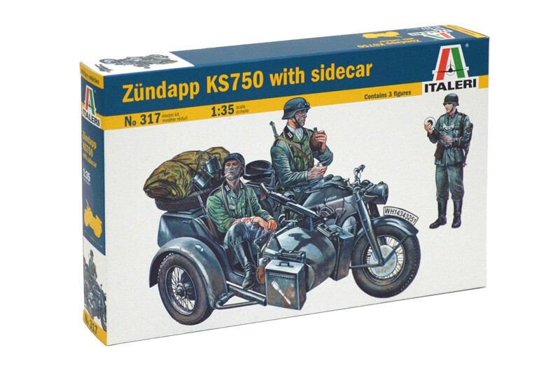 Сборная модель ITALERI Армейский мотоцикл Zundapp KS750 с фигурками солдат Вермахта 1:35 (317)
