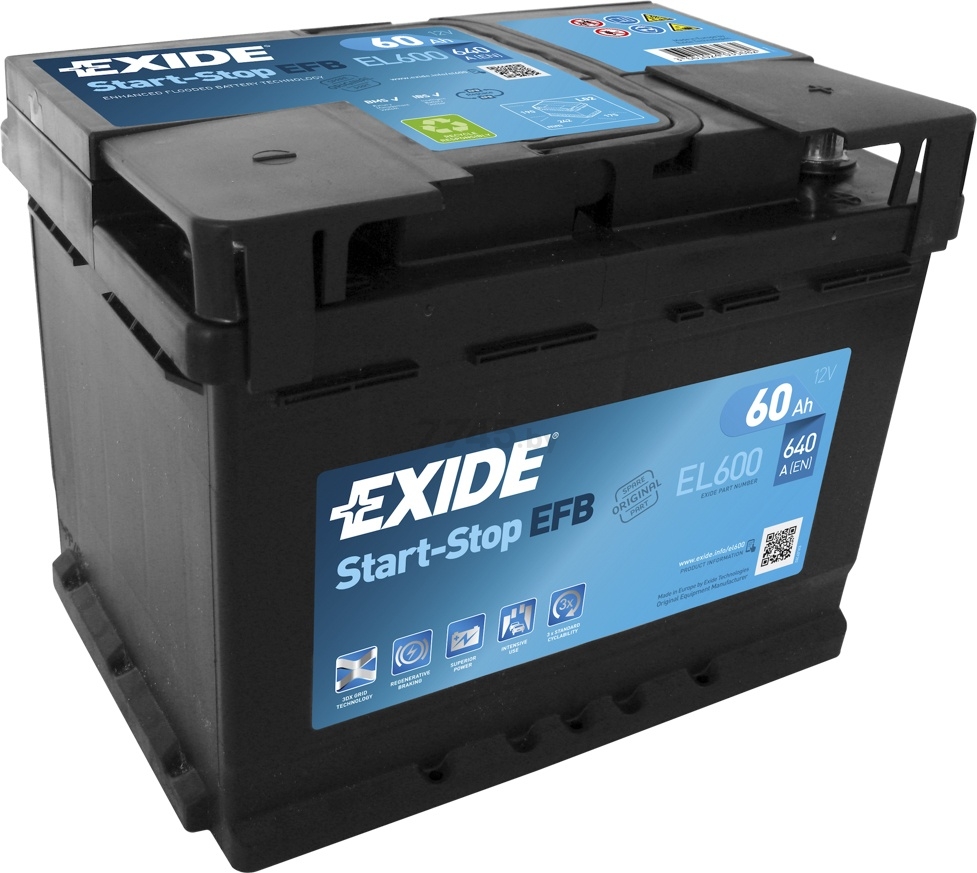 Аккумулятор автомобильный EXIDE Start-Stop EFB 60 А·ч (EL600)