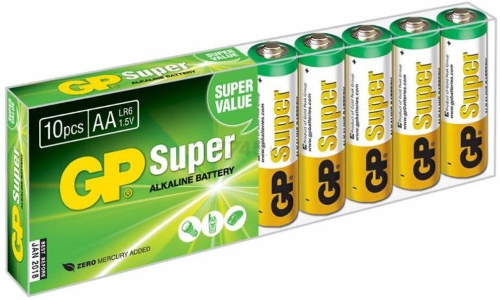 Набор батареек AA GP Super 1,5 V алкалиновая 15A-2CRB10 10 штук (GP8383) - Фото 2