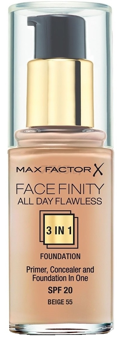 Основа тональная MAX FACTOR Facefinity All Day Flawless 3 in 1 Foundation SPF 20 Beige тон 55 30 мл (3614225851629)