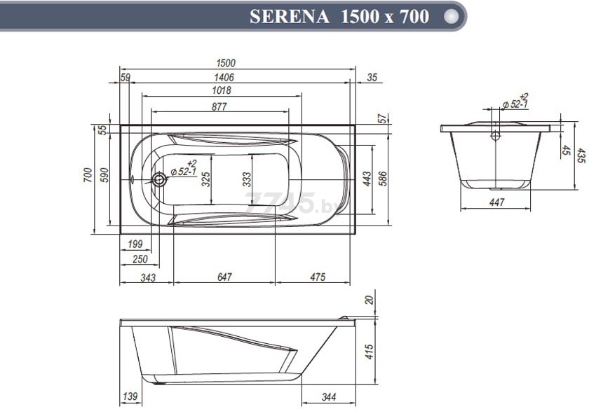 Ванна акриловая VENTOSPA Serena 150х70 - Фото 3