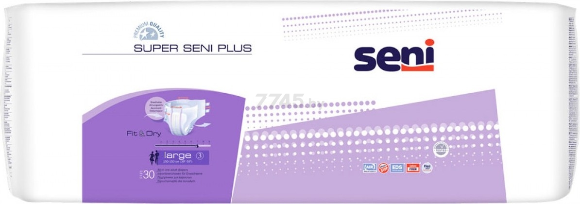 Подгузники для взрослых SENI Super Plus 3 Large 100-150 см 30 штук (SE-094-LA30-A02)