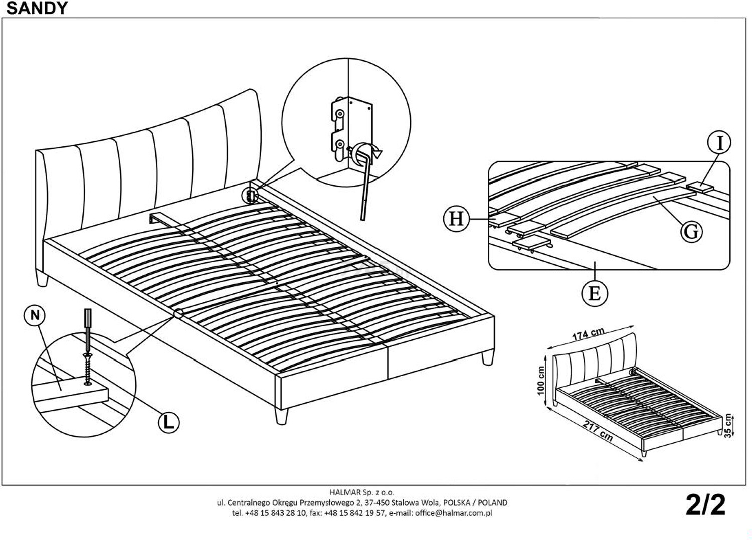 Кровать двуспальная HALMAR Sandy 2 ткань серый/бук 160х200 см (V-CH-SANDY_2-LOZ-POPIELATY) - Фото 4