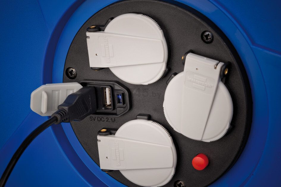 Удлинитель на катушке 50 м 3 розетки 2 USB-порта 3,3 кВт BRENNENSTUHL Garant синий (1205060600) - Фото 4