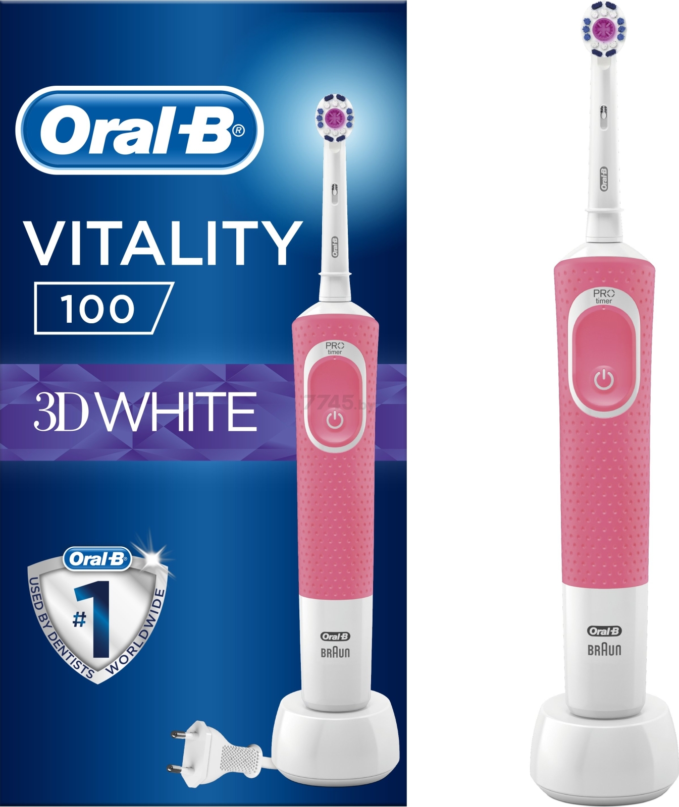 Зубная щетка электрическая ORAL-B Vitality D100.413.1 PRO 3D White тип 3710 Pink (4210201398097)