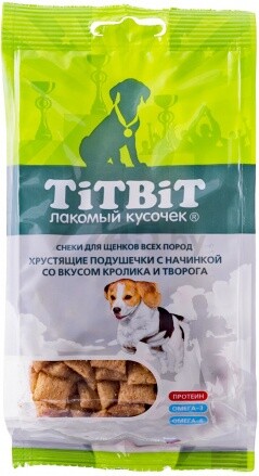Лакомство для щенков TITBIT Хрустящие подушечки кролик с товорогом 95 г (4690538012796)