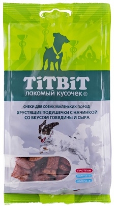 Лакомство для собак мелких пород TITBIT Хрустящие подушечки с говядиной и сыром 95 г (4690538012819)