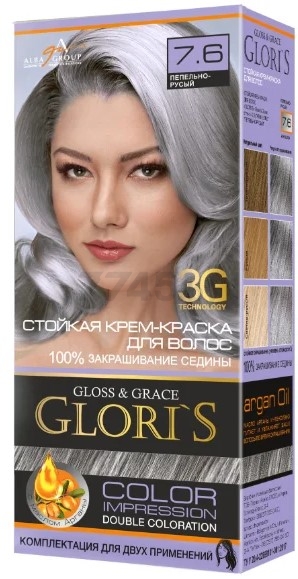 Крем-краска GLORI`S Gloss and Grace пепельно-русый тон 7.6 (4820219862901)