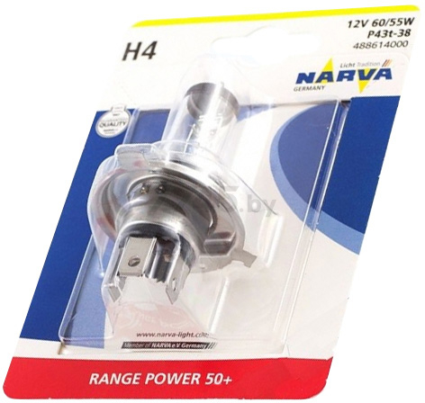 Лампа галогенная автомобильная NARVA Range Power 50+ H4 (48861RP50-B) - Фото 2