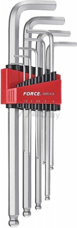 Набор ключей шестигранных 1,5-10 мм экстрадлинных c шаром 9 предметов FORCE (5093XLB)