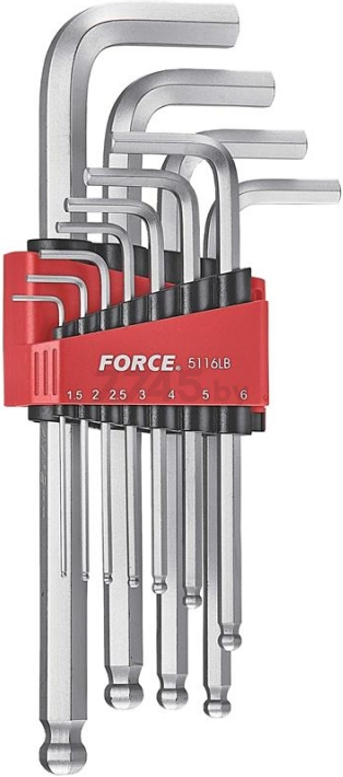Набор ключей шестигранных 1,5-12 мм удлинённых шаровых 11 предметов FORCE (5116LB)