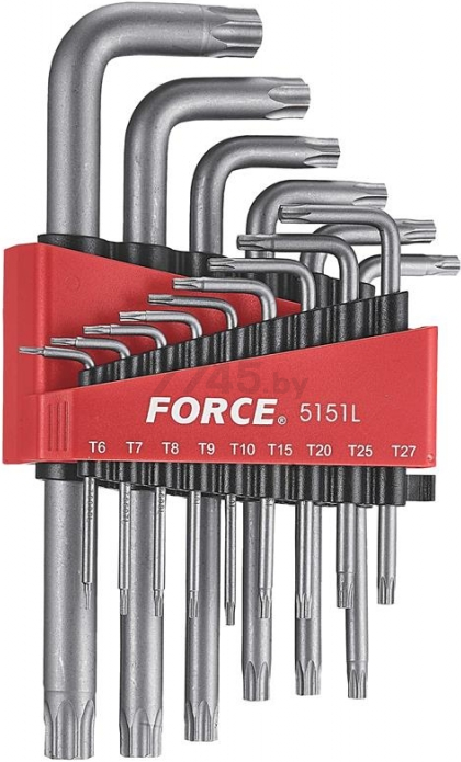 Набор ключей Torx Т6Н-Т60Н удлиненных c отверстием 15 предметов FORCE (5151LT)