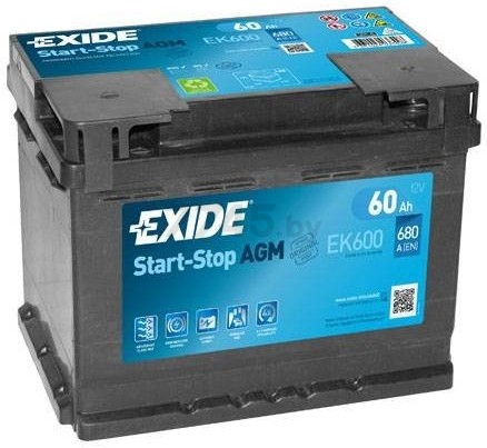 Аккумулятор автомобильный EXIDE Start-Stop AGM 60 А·ч (EK600)