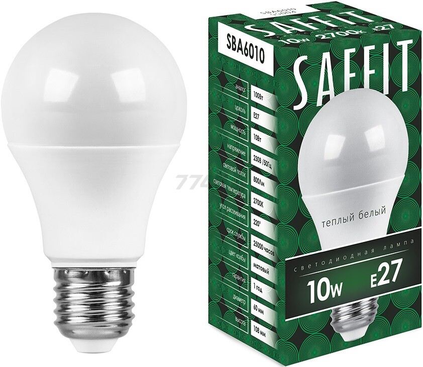 Лампа светодиодная E27 SAFFIT SBA6010 А60 10 Вт 2700К (55004)