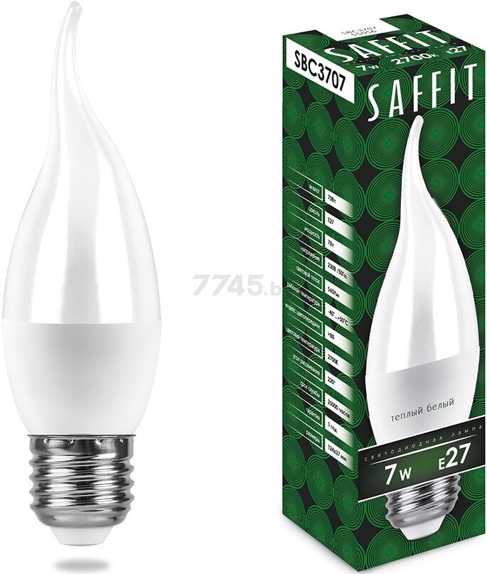 Лампа светодиодная E27 SAFFIT SBC3707 CA 7 Вт 2700К (55056)