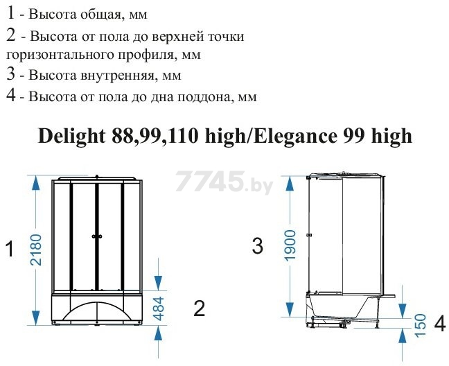 Кабина душевая DOMANI-Spa Delight 110 high 100х100 (DS01D110HBT00) - Фото 5