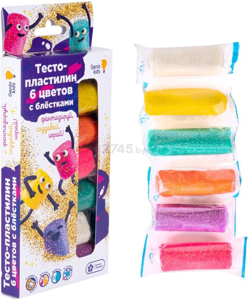 Набор для лепки GENIO KIDS Тесто-пластилин 6 цветов с блестками (TA1091) - Фото 2