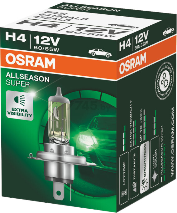 Лампа галогенная автомобильная OSRAM Allseason Super H4 (64193ALS) - Фото 2