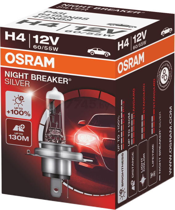Лампа галогенная автомобильная OSRAM Night Breaker Silver H4 (64193NBS) - Фото 2