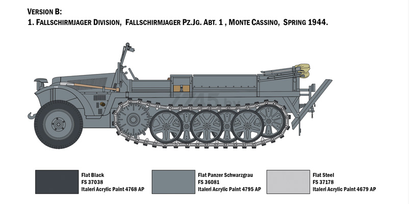 Сборная модель ITALERI Полугусеничный тягач Sd Kfz10 Demag D7 с фигурками десантников 1:35 (6561) - Фото 6