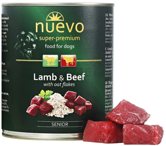 Влажный корм для пожилых собак NUEVO Senior ягненок, говядина и овсяные хлопья консервы 400 г (95016)